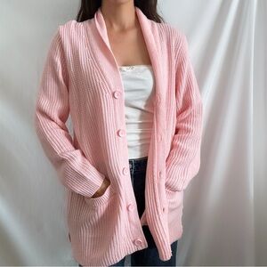 Vintage pastel pink knit button up cardigan medium oversized sweater Blair